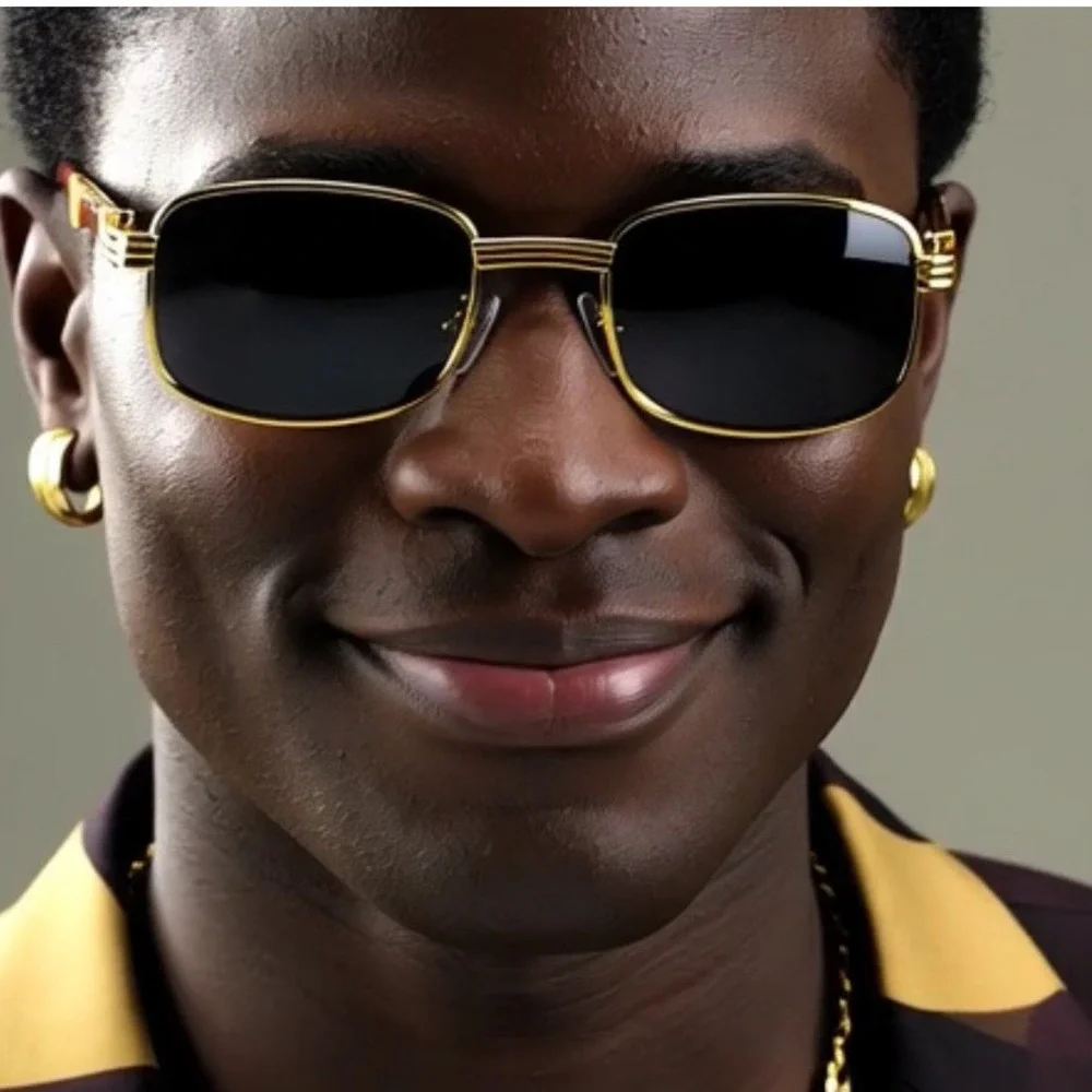 Gold Tone Rectangle Sunglasses Wood Arms Vintage Retro Mens Fashion Eyewear Buff